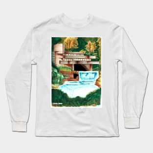 waterfall iconic house loft in architectural hit ecopop art Long Sleeve T-Shirt